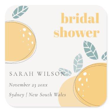Cute Abstract Lemon Fruity Bold Bridal Shower Square Sticker