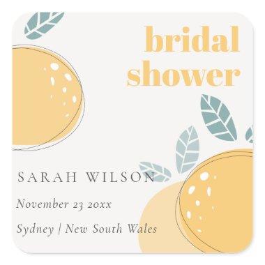 Cute Abstract Lemon Fruity Bold Bridal Shower Square Sticker