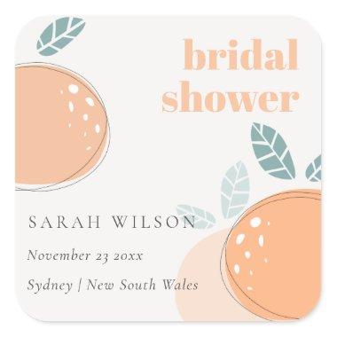 Cute Abstract Orange Fruity Bold Bridal Shower Square Sticker