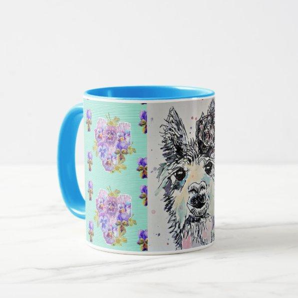 Cute Alpacca Llama aqua Watercolor Painting Mug