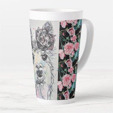 Cute Alpacca Llama Roses Watercolor Latte Mug