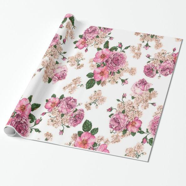 cute and elegant vintage roses,pink roses wrapping paper