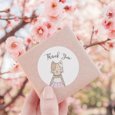 Cute and Whimsical Kitty Thank You Classic Round Sticker