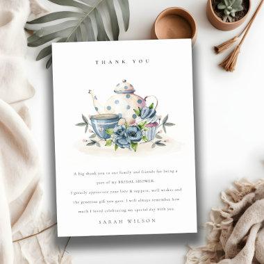 Cute Aqua Blue Floral Teapot Crups  Thank You