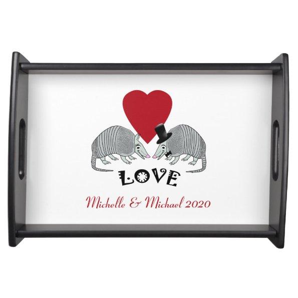 Cute Armadillo Couple in Love Serving Tray