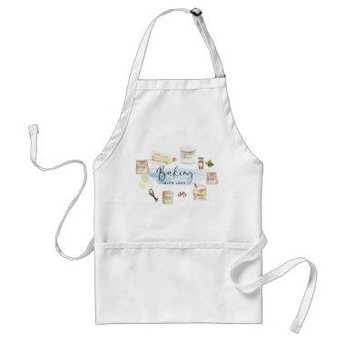 Cute Baking with Love Quote Illlustration Adult Apron