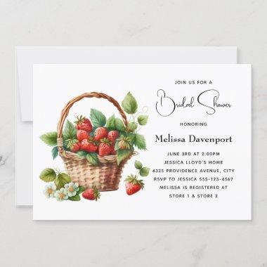 Cute Basket Full of Strawberries Bridal Shower Invitations