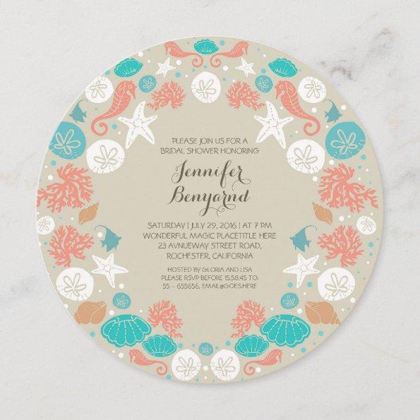 Cute beach wreath bridal shower invitations