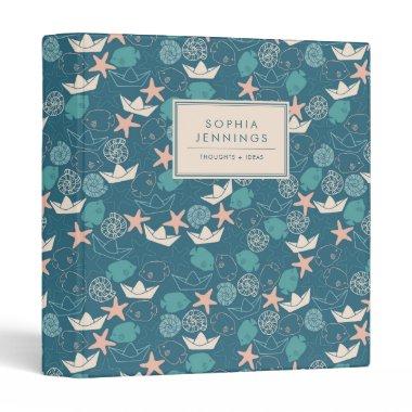 Cute Blue Green Marine Fish Starfish Shell Coastal 3 Ring Binder