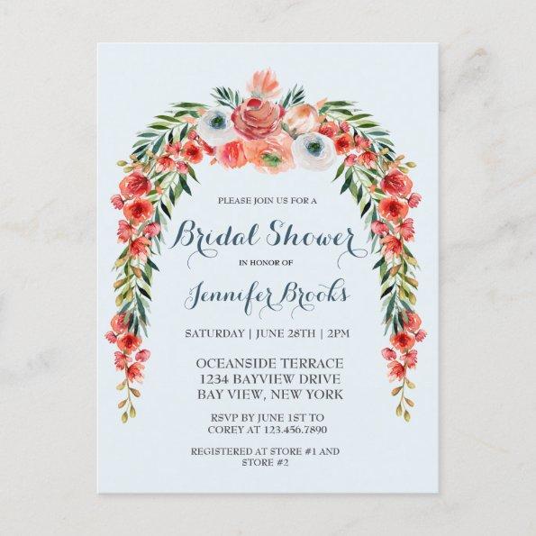 Cute Blue Retro Garden Floral Bridal Shower Invita Invitation PostInvitations