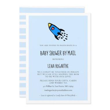 Cute blue rocket Boy Baby Shower by mail