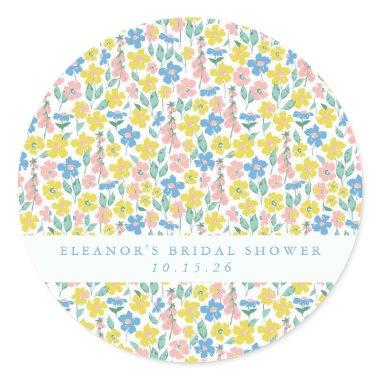 Cute Blue Yellow Floral Custom  Classic Round Sticker