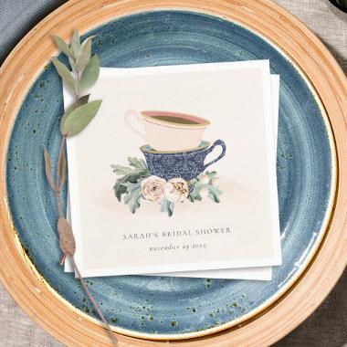 Cute Blush Blue Cups Flora  Tea Party Napkins