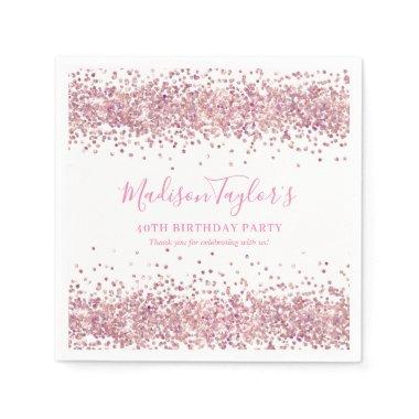 Cute Blush Pink Glitter Sparkle Confetti Birthday Napkins