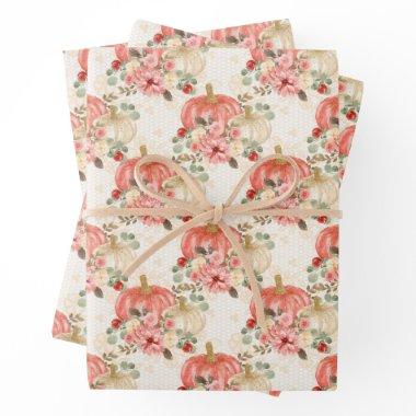 Cute Blush Pink Peach Cream Watercolor Pumpkin Wrapping Paper Sheets