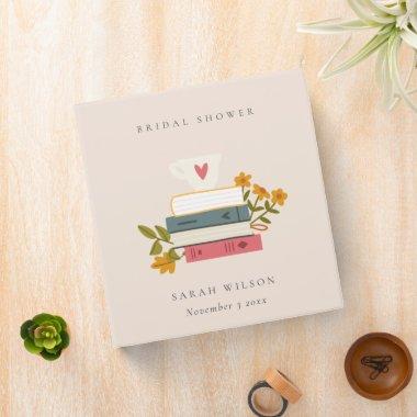 Cute Blush Stacked Storybooks Floral Bridal Shower 3 Ring Binder