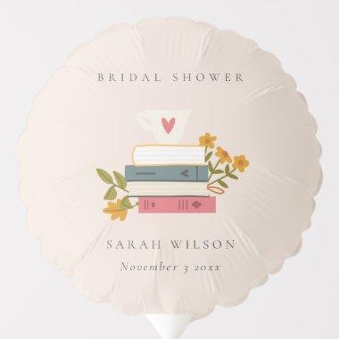 Cute Blush Stacked Storybooks Floral Bridal Shower Balloon