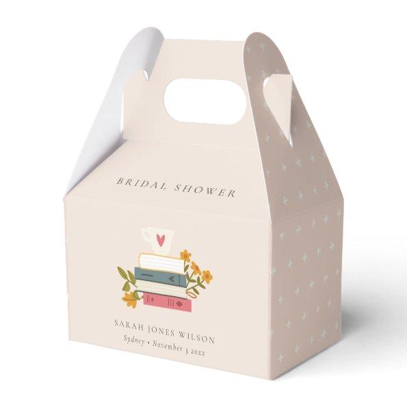 Cute Blush Stacked Storybooks Floral Bridal Shower Favor Box