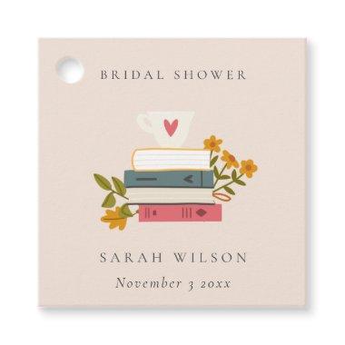 Cute Blush Stacked Storybooks Floral Bridal Shower Favor Tags