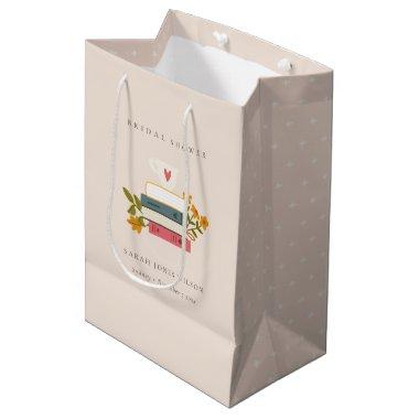Cute Blush Stacked Storybooks Floral Bridal Shower Medium Gift Bag