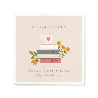 Cute Blush Stacked Storybooks Floral  Napkins