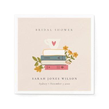 Cute Blush Stacked Storybooks Floral Bridal Shower Napkins