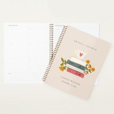 Cute Blush Stacked Storybooks Floral Bridal Shower Planner