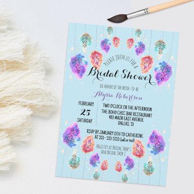 Cute Boho Pastel Watercolor Foliage Bridal Shower Invitations