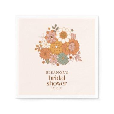Cute Boho Retro Floral Bridal Shower Custom Name Napkins