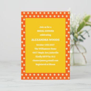 Cute Boho Vintage Orange Daisies Bridal Shower Invitations