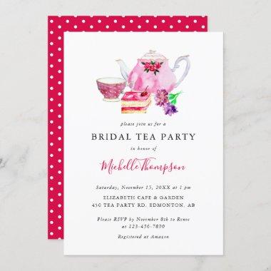 Cute Bridal Shower Tea Party Pink Teapot Script In Invitations