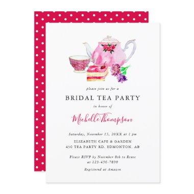 Cute Bridal Shower Tea Party Pink Teapot Script In Invitations