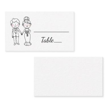 Cute Bride Groom Cartoon Black White Wedding Place