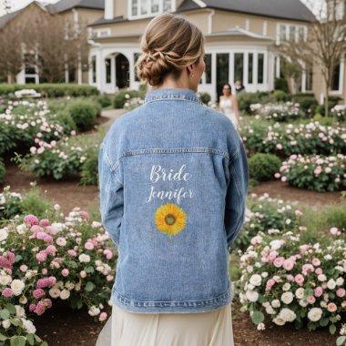 Cute Bride Sunflower Flower Wedding Bachelorette Denim Jacket