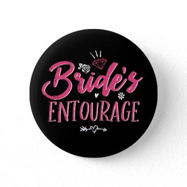 Cute Bride's Entourage Pink Calligraphy Script Button