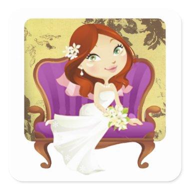 Cute Cartoon Bride  Square Sticker