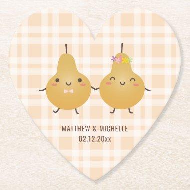 Cute Cartoon Perfect Pear Whimsical Wedding Shower Paper Coaster