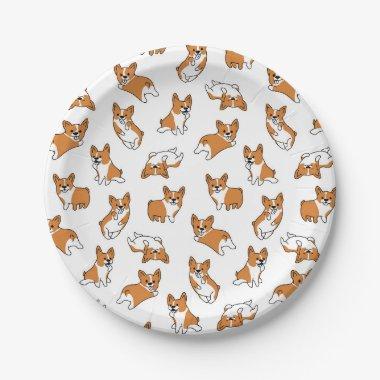 cute cartoon pet dog corgis pattern paper plates