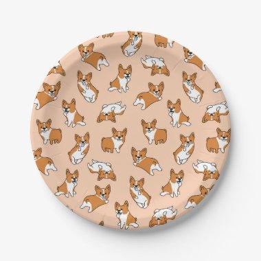 cute cartoon pet dog corgis pattern pink paper plates