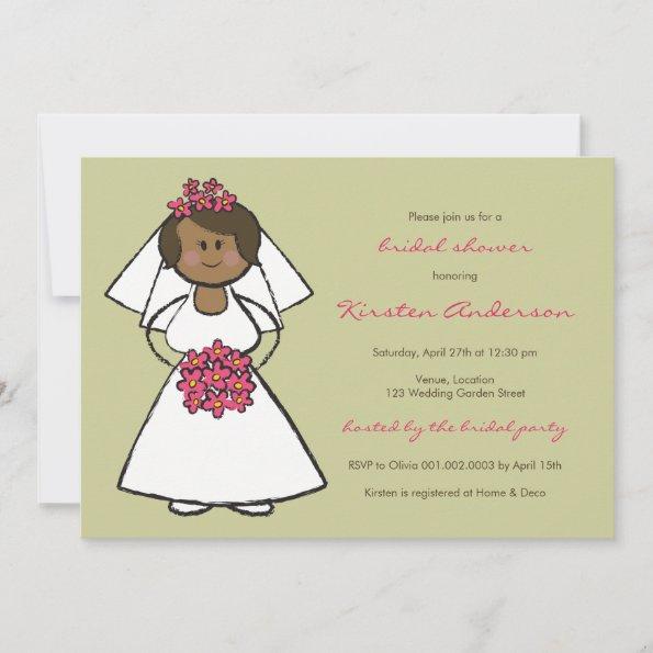 Cute Cartoon Wedding Bride Daisies Bridal Shower Invitations