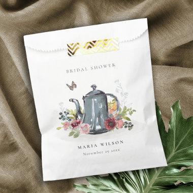 Cute Cheerful Roses Floral Teapot  Favor Bag