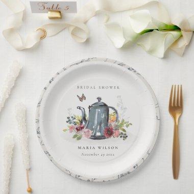 Cute Cheerful Roses Floral Teapot  Paper Plates