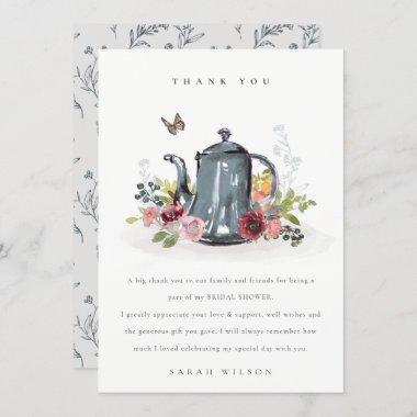 Cute Cheerful Roses Floral Teapot Bridal Shower Thank You Invitations