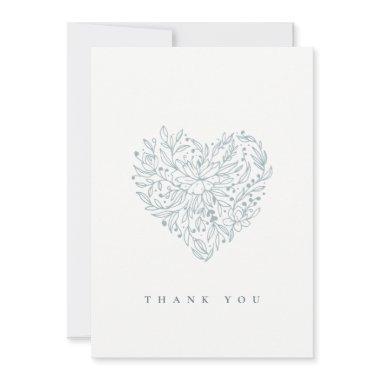 Cute Chic Elegant Minimal Dusky Blue Floral Heart Thank You