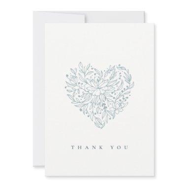 Cute Chic Elegant Minimal Dusky Blue Floral Heart Thank You Invitations