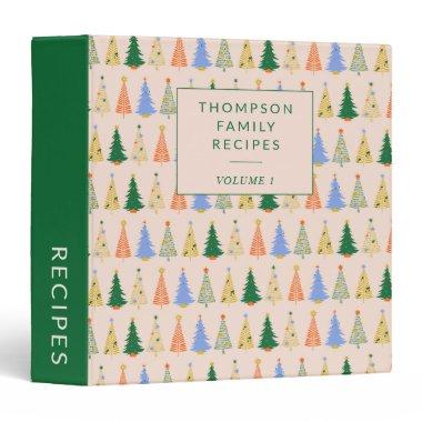 Cute Christmas Trees Green Personalized Recipe 3 Ring Binder