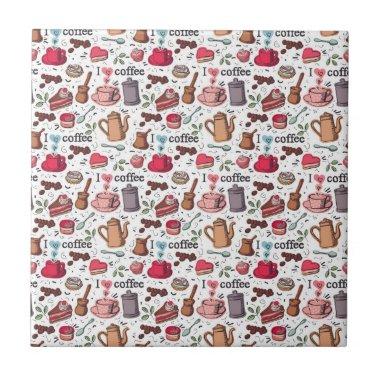 Cute Coffee and Cakes Design Ceramic Tile