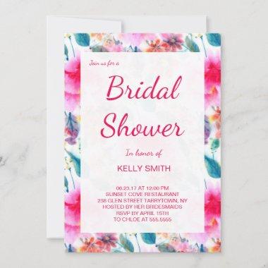 Cute colorful watercolor flowers bridal shower Invitations