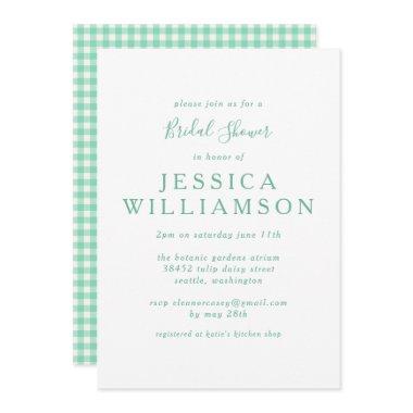 Cute Custom Vintage Gingham Green Bridal Shower Invitations