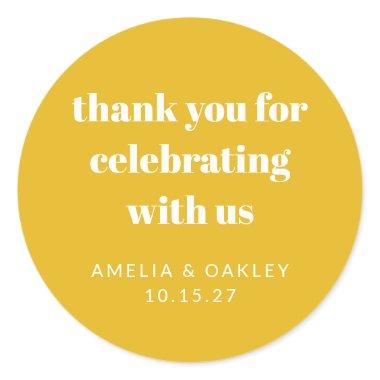 Cute Custom Yellow Couples Shower Thank You Classic Round Sticker